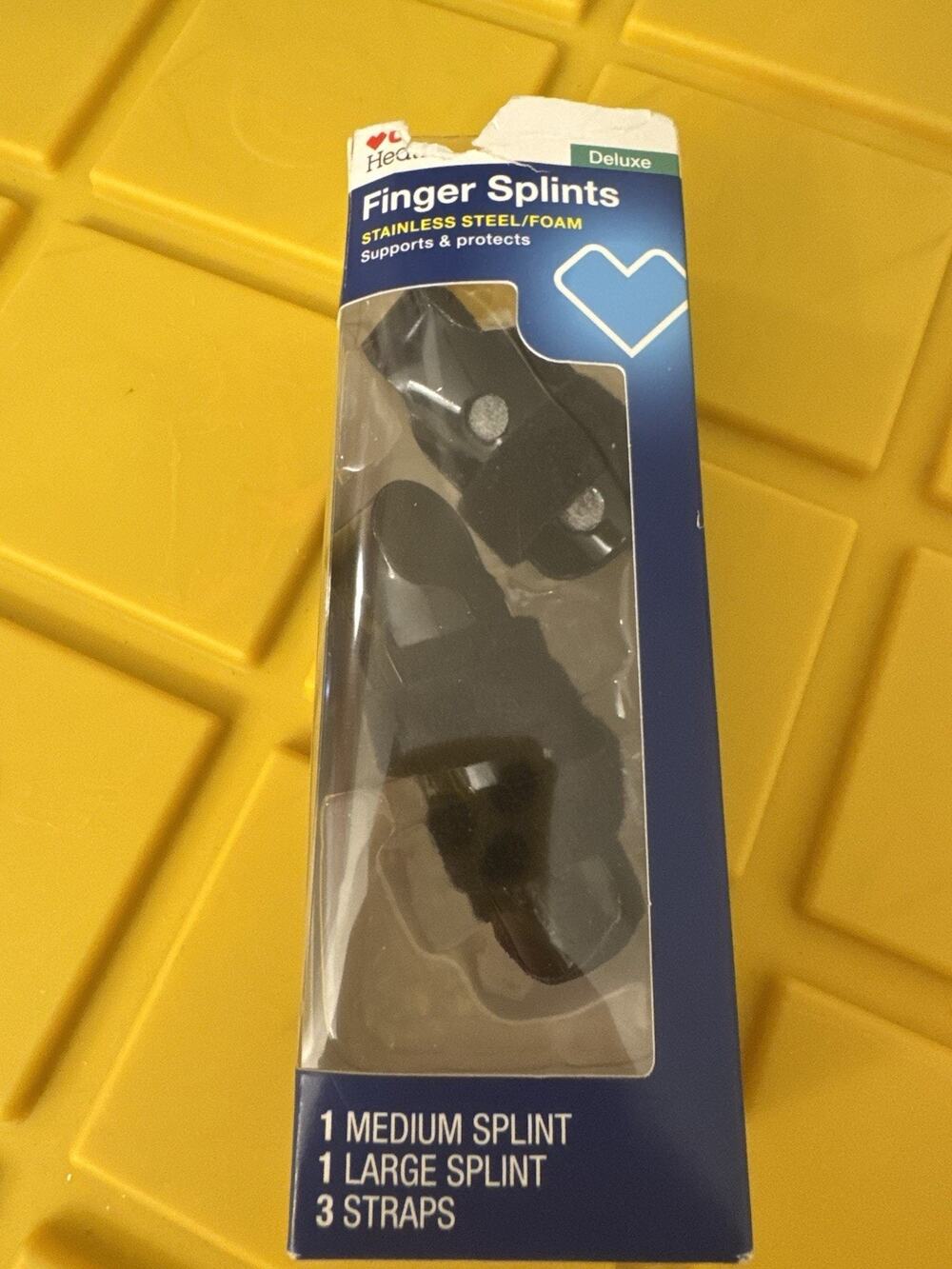 Deluxe Finger Splints Stainless Steel Foam Black Sprains Fractures Medium Large